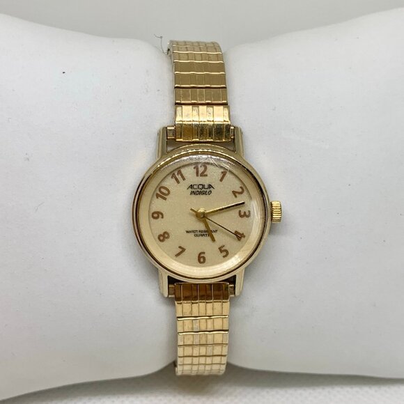 Acqua indiglo women watch 23mm round gold tone quartz analog size 6” running - Picture 1 of 8